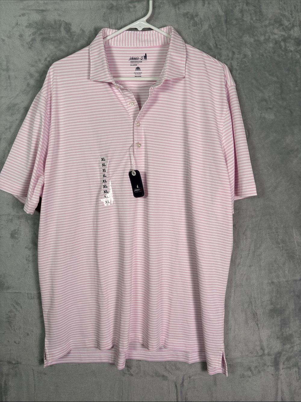 NWT New Johnnie-O White Pink Striped SS Golf Polo Size XL